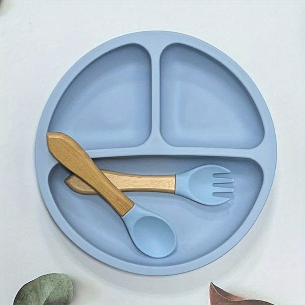 Baby Suction Plate With Self-Feeding Spoon Fork - BPA Free Infant Newborn Utensil Set For Self-Training, Suction Plates For Babies Toddlers, Dishwasher Microwave Safe