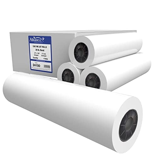 4 rollos de 24 x 150 pies (20 libras) de Paper Alliance CAD Bond de formato ancho