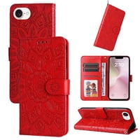 Funda Tipo Cartera Foxdock Para Iphone 16E , Diseño Girasol En Relieve, Cuero Pu, Cierre Magnético, Soporte Y Tarjetero