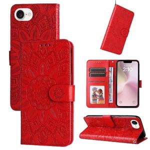 Funda Tipo Cartera Foxdock Para Iphone 16E , Diseño Girasol En Relieve, Cuero Pu, Cierre Magnético, Soporte Y Tarjetero