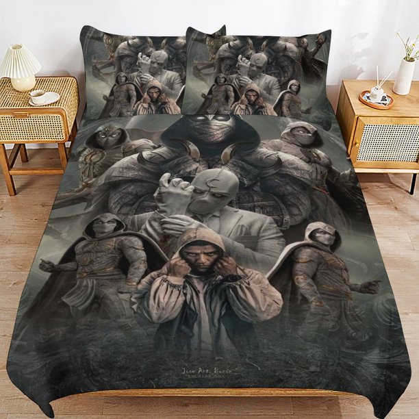 Moon Knight Bedding Sets Ultra Soft Skin-Friendly Duvet Cover 3 Piece, Cute Comforter Cover Bed Set for Boys Girls Kids