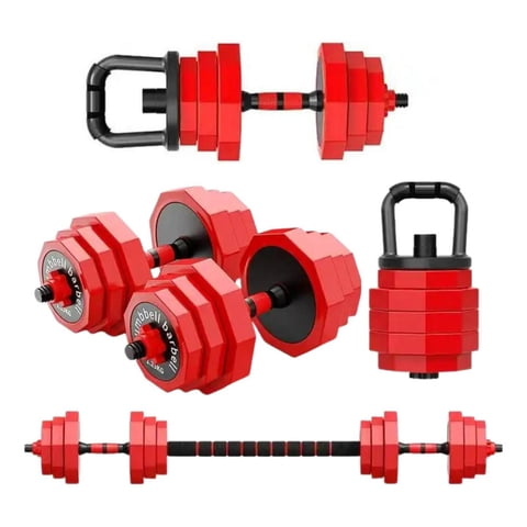 Yep - Set Mancuernas 20 Kg Barra Rusa Kettlebell Premium Rojo