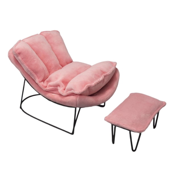 Mecedora a escala 1:6 de hierro forjado, modelo de Mini colección, modelo de sofá individual de tela suave con reposapiés para figuras de acción de 12 Rosa