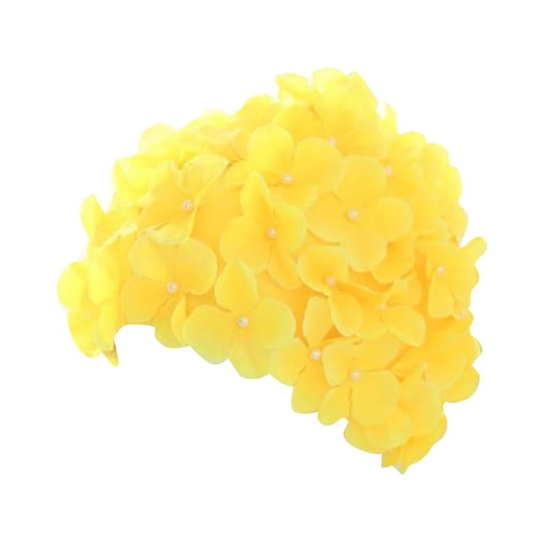 Flor Gorro de baño Gorros de baño Moda Ligero Niñas Portátil Floral Pétalo Sombrero de natación Gorros de natación para accesorios de vacaciones Pelo Amarillo