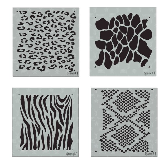 Juego de plantillas Stencil1 Animal Print de 4 piezas con cebra y leopardo