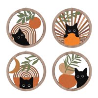 Bothyi - 4 Piezas De Decoración De Pared De Gato Bohemio Colgante De Madera Para Guardería Y Sala De Estar