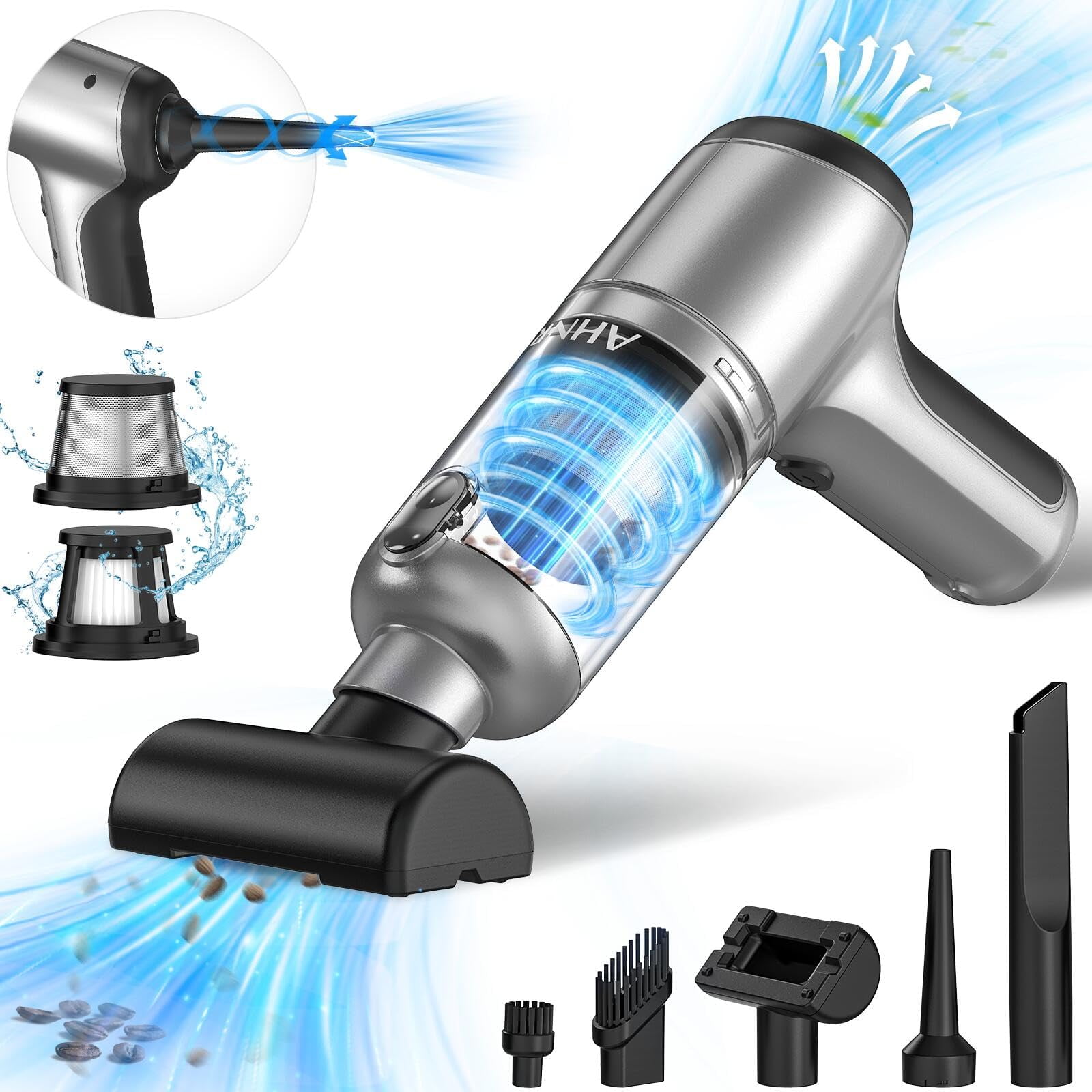 Aspirador Portátil Para Coche Ahnr Inalámbrico 20000pa Con Air Duster
