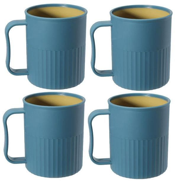 Vasos de plástico creativos para café (paquete de 4), vasos para fiestas, taza de plástico mejorada con asa, vaso de paja de trigo para agua, café, leche, jugo y té.