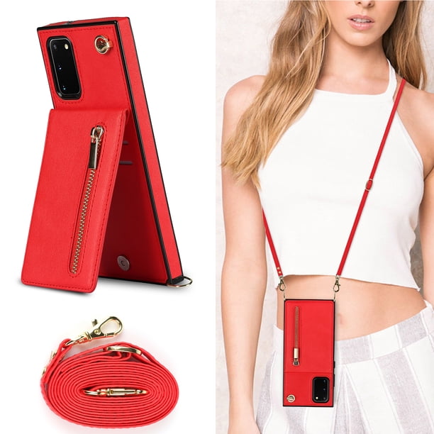 Crossbody Wallet Case Case For Samsung Galaxy S23 S22 Plus Note 20 Ultra With Card Slot Holder, Magnetic Flip Folio Purse Case, PU Leather Zipper Handbag With Detachable Lanyard Strap