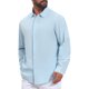 thumbnail image 4 of INSPIRE CHIC Regreso a Clases Camisa de Vestir de Lino Sólido de Manga Larga para Hombre con Botones 2XL Azul Claro, 4 of 6