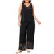 thumbnail image 1 of Agnes Orinda Conjunto de Pijama de 2 Piezas para Mujer Tallas Grandes con Encaje, Top Cami sin Mangas con Cuello en V y Pantalones de Pierna Ancha, Ropa de Dormir Suave 3X Negro, 1 of 8
