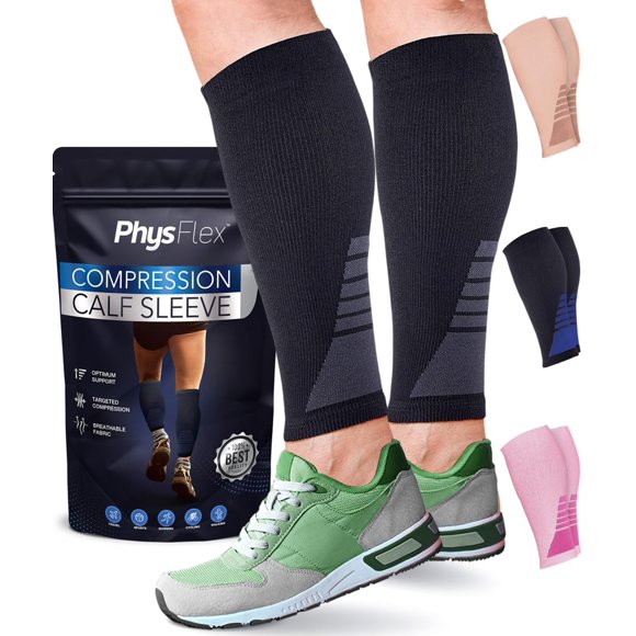 Manga de compresión para pantorrilla PhysFlex talla mediana negra - 1 par
