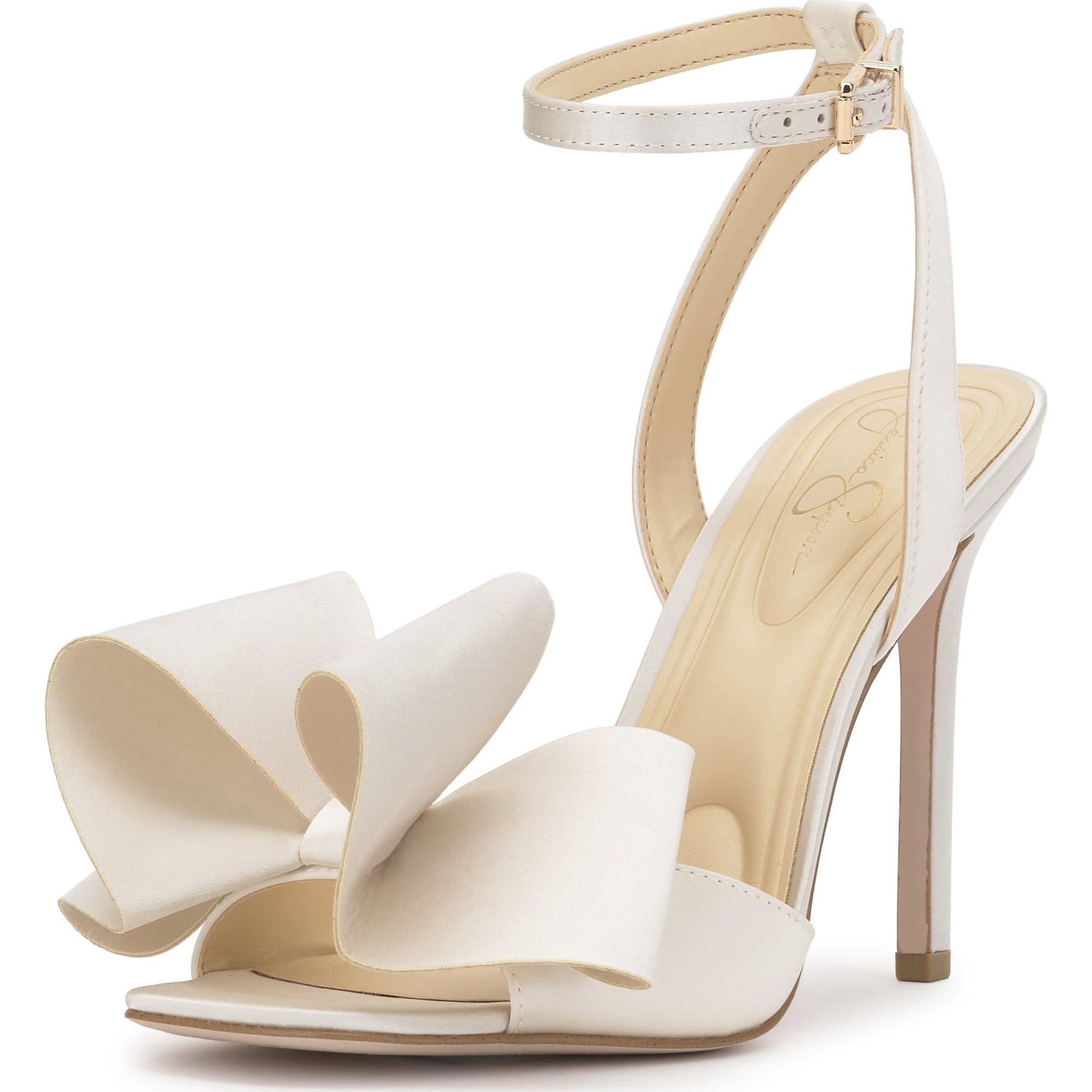 Sandalia Jessica Simpson Olivine Con Lazo De Tacón 6.5, Color Blanco Roto