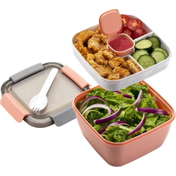 Recipiente Para Ensalada Para Llevar, 1,48 M (52 Oz) Con 3 Compartimentos, Ideal Para Aderezos Y Refrigerios, Para Hombres Y Mujeres.