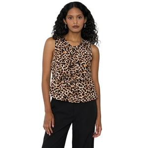 Blusa Mujer Sin Mangas Amarras Animal Print Café Corona