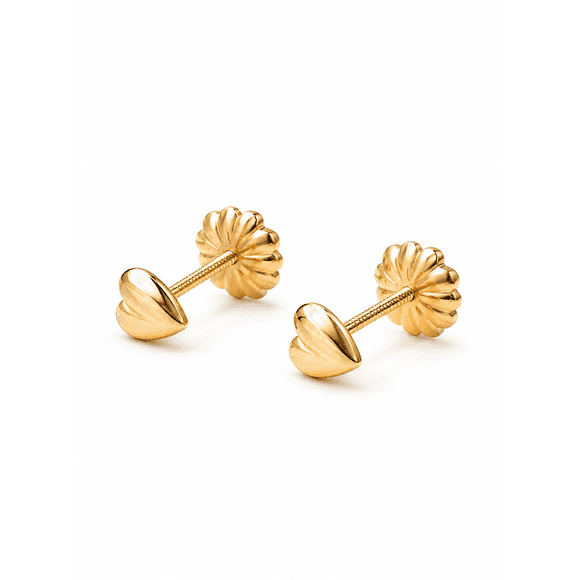 Aros Corazón Oro 18k 4 Mm N1 Atornillados 0.50gr Niña Dorado
