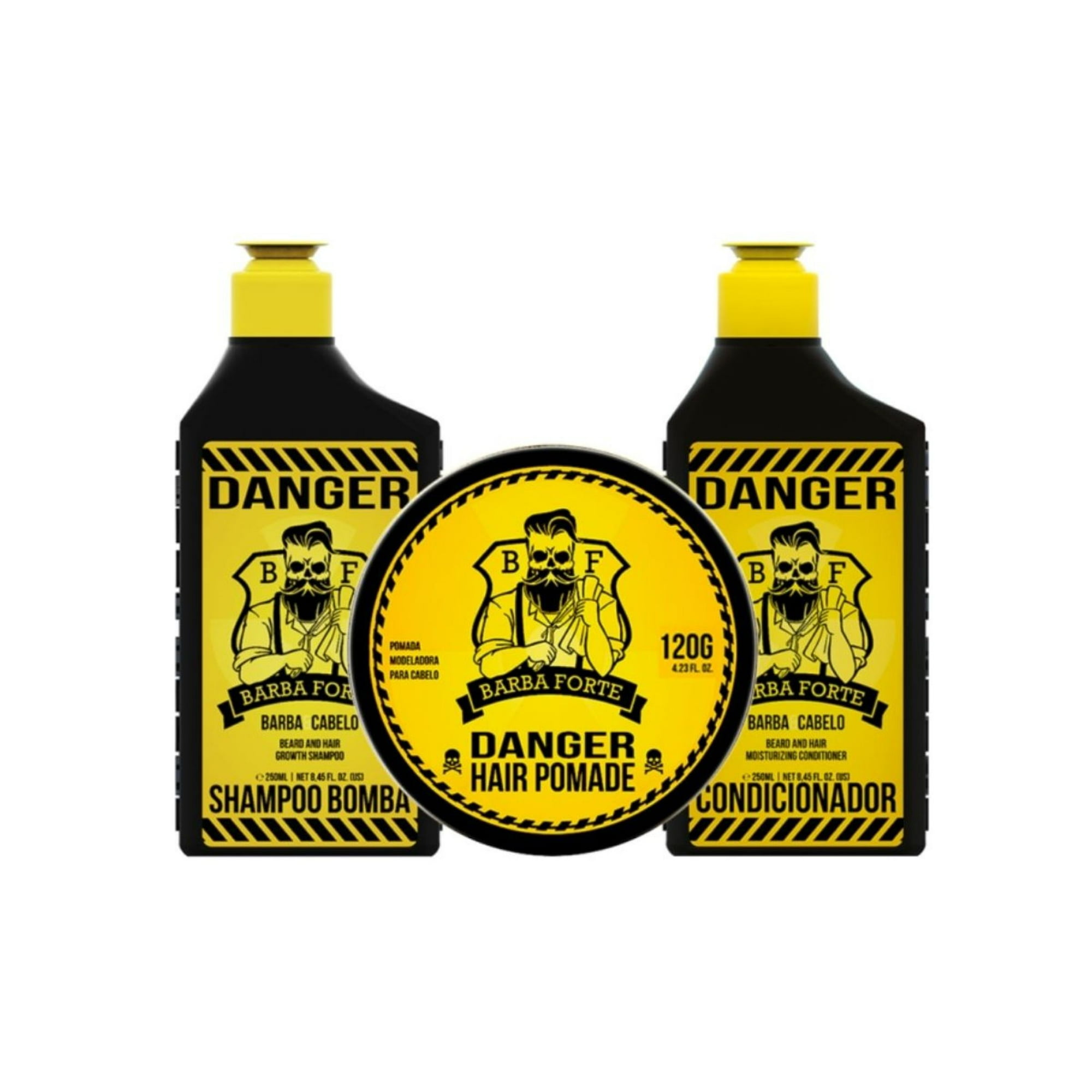 Barba Forte - Set Danger Shampoo 250 Ml + Acondicionador 250 Ml + Pomada Clásica Para Cabello 120 Gr
