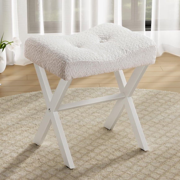 Taburete Memobarco, 46 cm, con patas en X de metal, color blanco