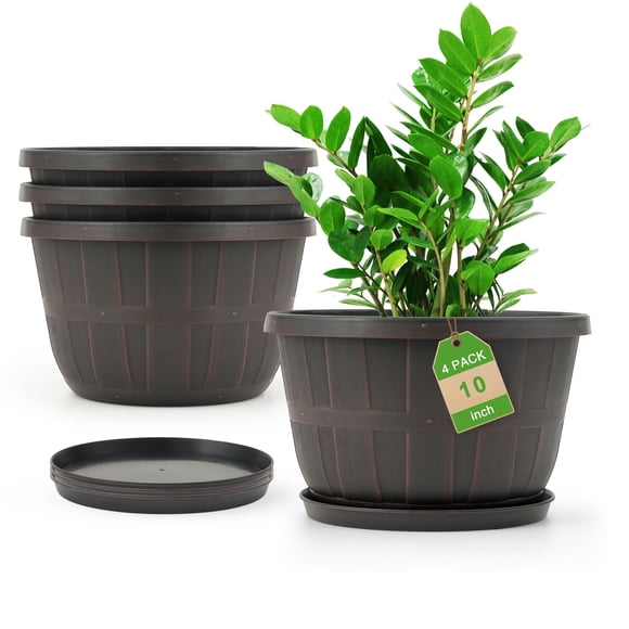 Macetas de plástico Quarut de 25 cm, 4 unidades, para exterior, color marrón