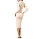 thumbnail image 3 of Vestido de punto ajustado INSPIRE CHIC para mujeres 2025 con cuello en V, manga larga y botones decorativos, talla XS, color albaricoque, 3 of 6