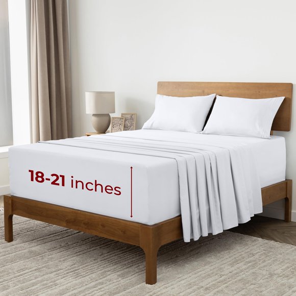 Juego de Ropa de Cama Mellanni Queen 4 Piezas Extra Profundo Suave Blanco