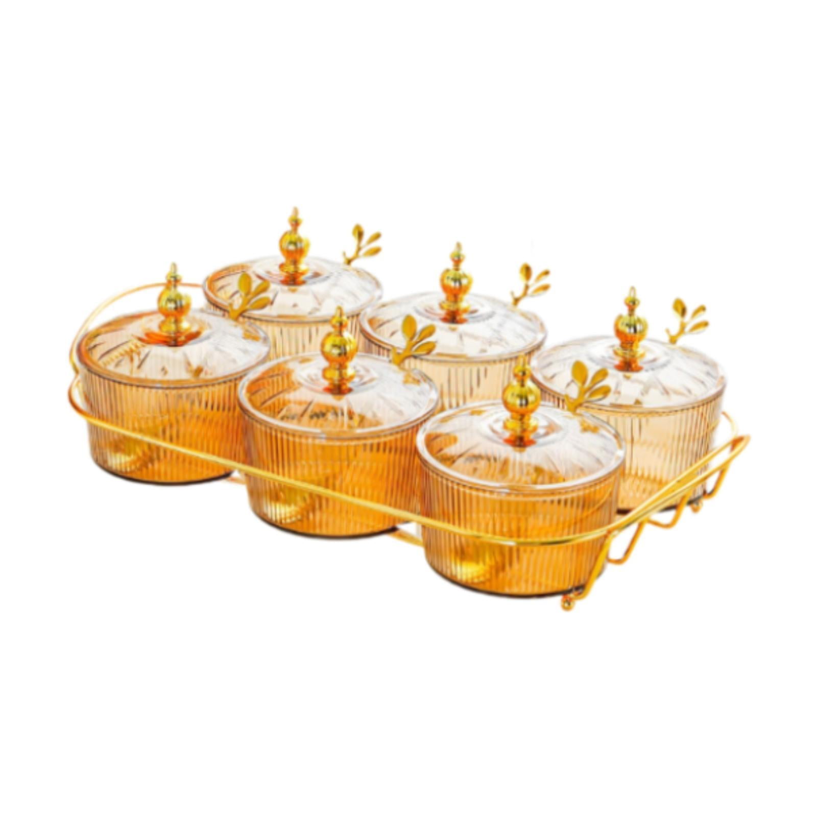 Magideal - Plato Para Servir Aperitivos De Frutas Secas, Plato Para Dulces Con Tapa, Bandeja Para Frutos Secos, Plato Nórdico Para Aperitivos, Plato Para Aperiti Ámbar Y 6 Rejillas