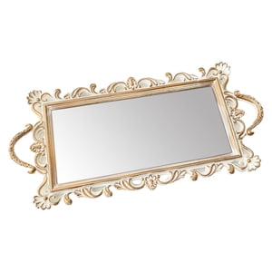 Bothyi - Bandeja Decorativa Con Espejo, Tocador, Centro De Mesa, Bandeja De Almacenamiento De Joyería Adornada, 48 Cm X 23 Cm, Color Blanco