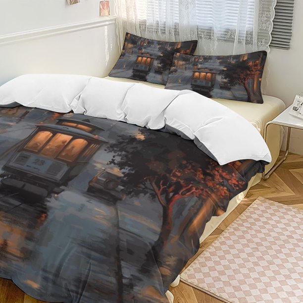 Oil Painting Style 3-Piece Twin Bed Set - Includes 1 Single Comforter And 2 Pillowcases Bedding - Fade Resistant Microfiber - Oil Painting Style