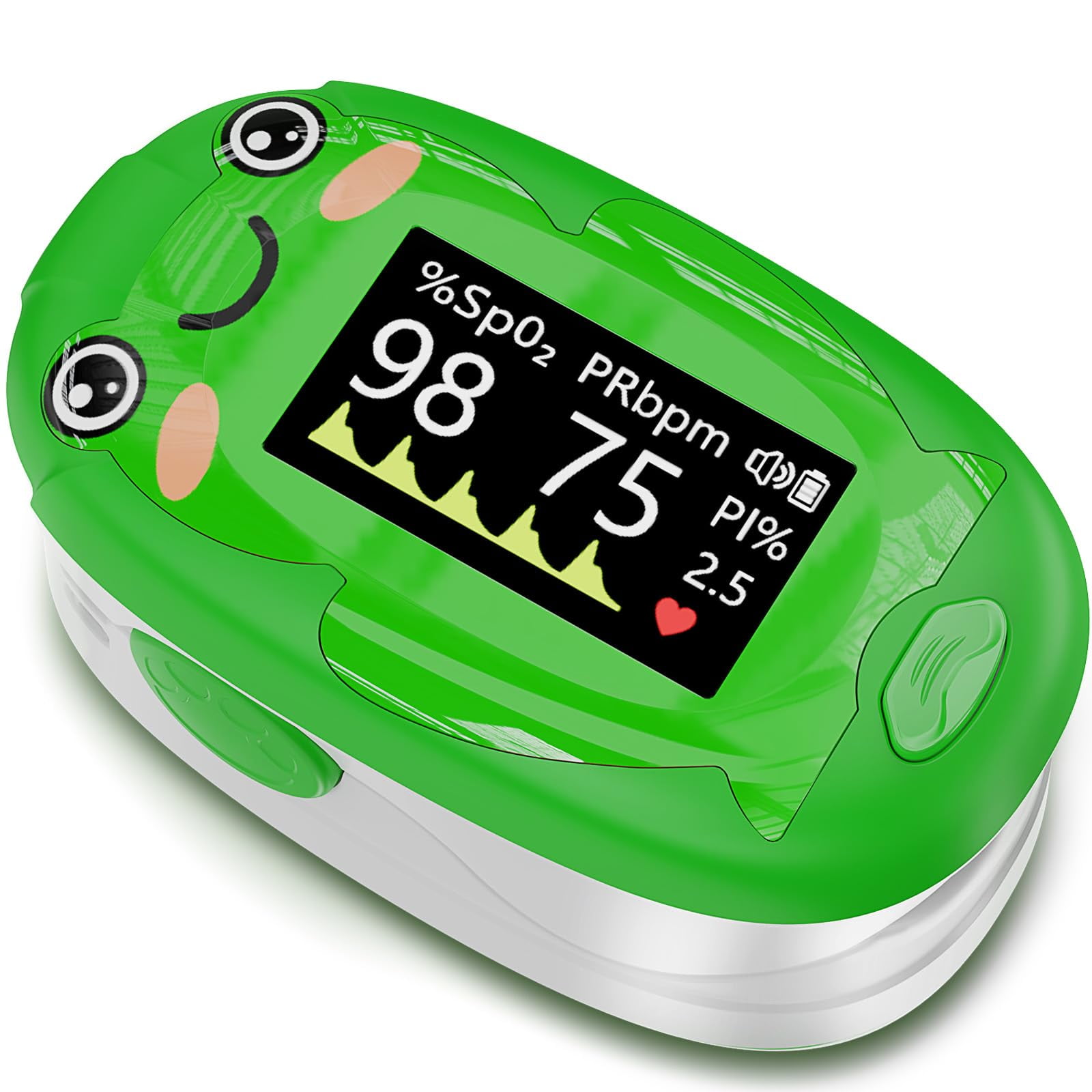 Oxímetro De Pulso Alecaremed Para Niños, Color Verde Con Memoria