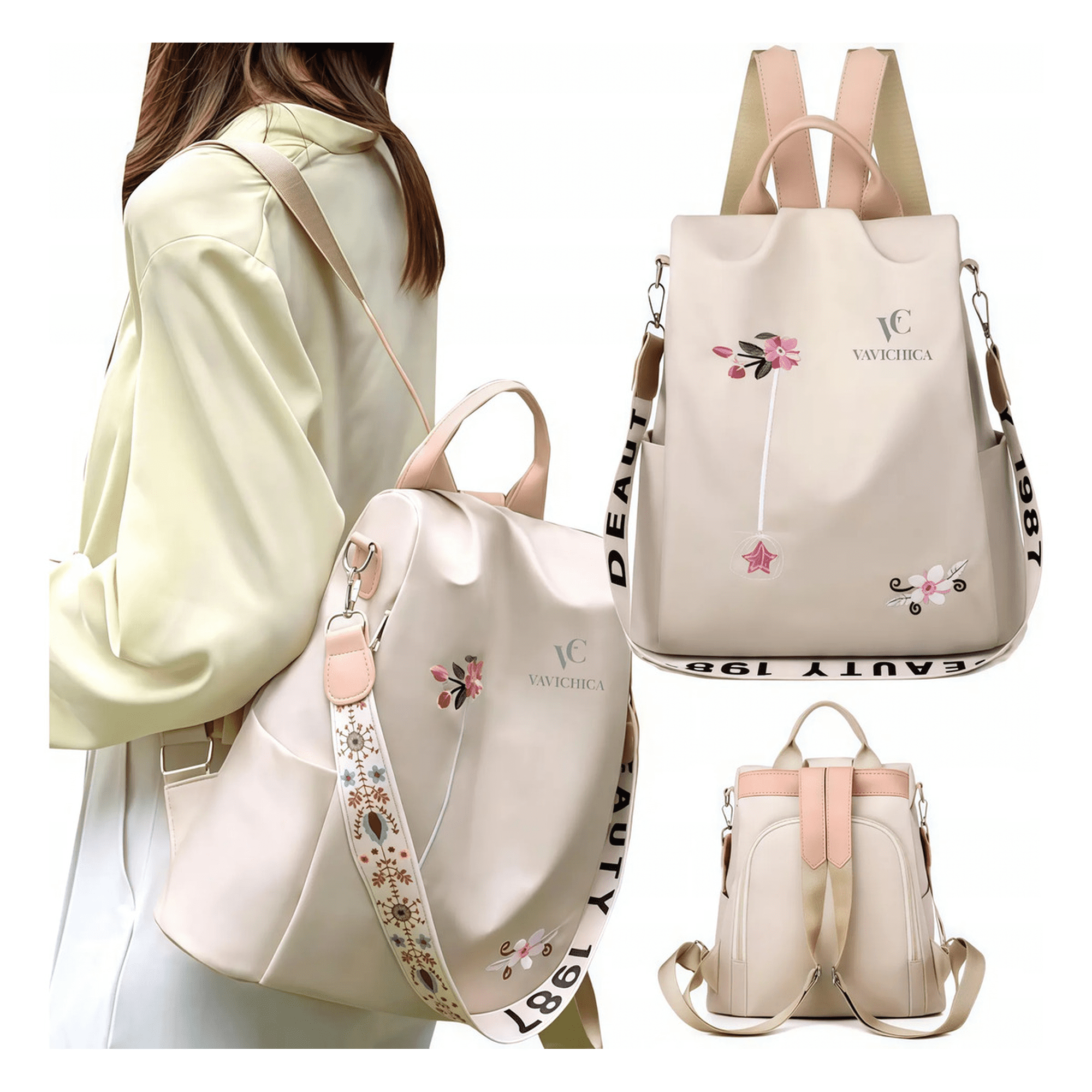 Vavichica Mochila De Mujer Mochila Campus Bordada De Flores