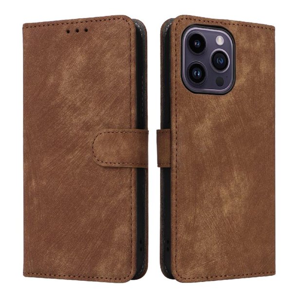 Funda Billetera para iPhone 16 Pro Max con Soporte - Cartera de Cuero con Ranuras Marrón