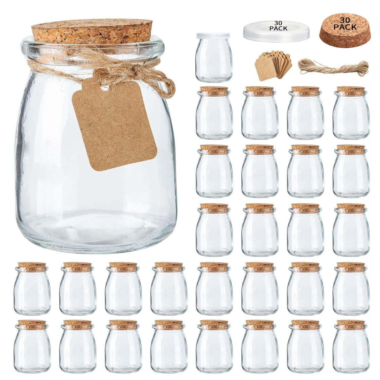 Frascos De Yogur Brajttt Mini, 250 Ml, 30 Unidades, De Vidrio Con Tapas De Corcho