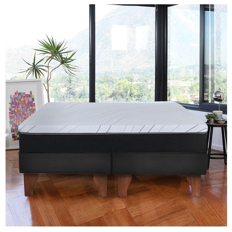 Latam Home - Cama Europea Zen Pro Colchon Resortes 2 Plazas Base Dividida Tela Negro