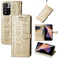 Funda Cartera Foxdock Para Xiaomi Redmi Note 11 Pro , Flip Pu Con Relieve De Gatos Y Perros, Tarjetero Y Soporte