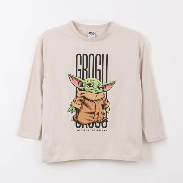 Polera Manga Larga Niño Grogu Beige Star Wars