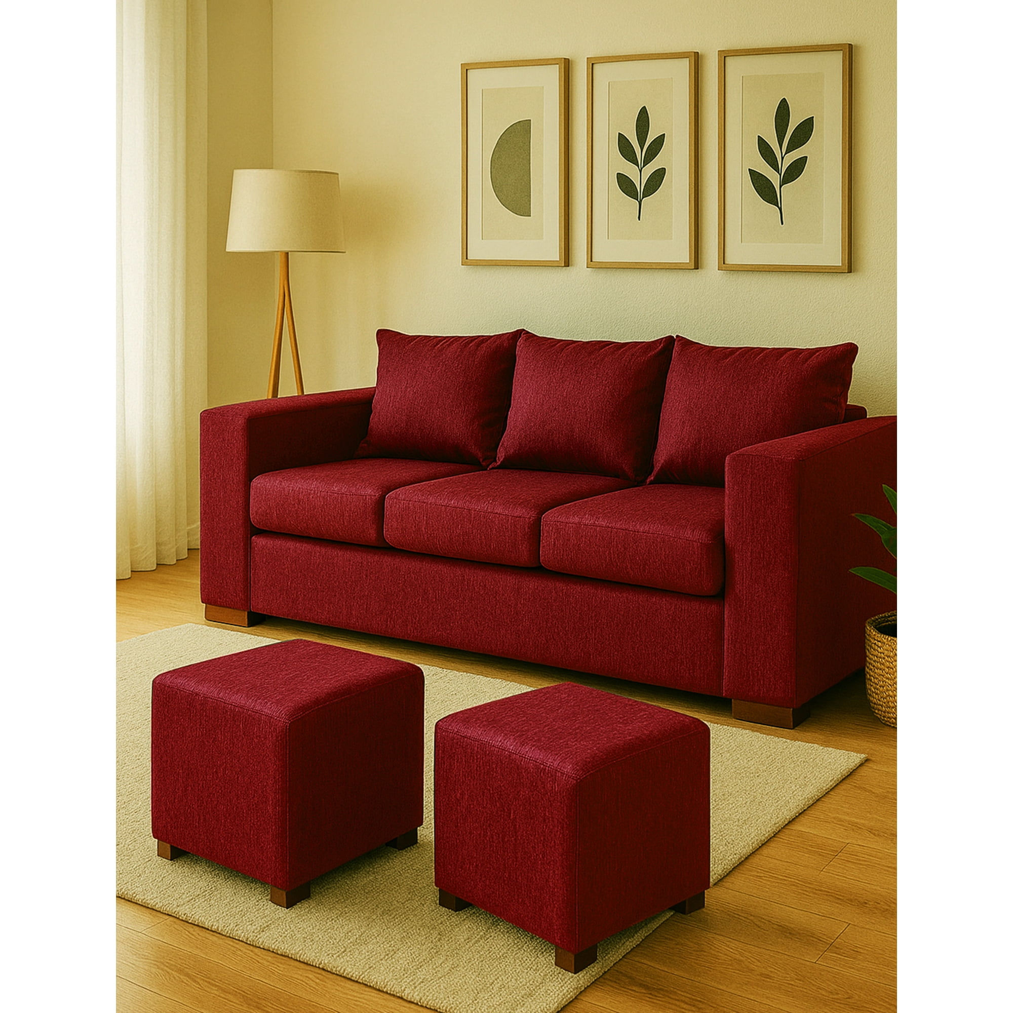 Dkora - Living Cedric 3 Cuerpos + 2 Pouf Rojo