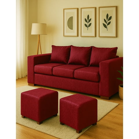 Dkora - Living Cedric 3 Cuerpos + 2 Pouf Rojo