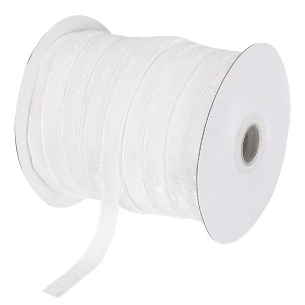 Cinta de Terciopelo Brillante Metálico Uxcell 3/8" x 50 Yardas Cinta de Cara Única con Brillo para Manualidades y Envoltura de Regalos Blanca