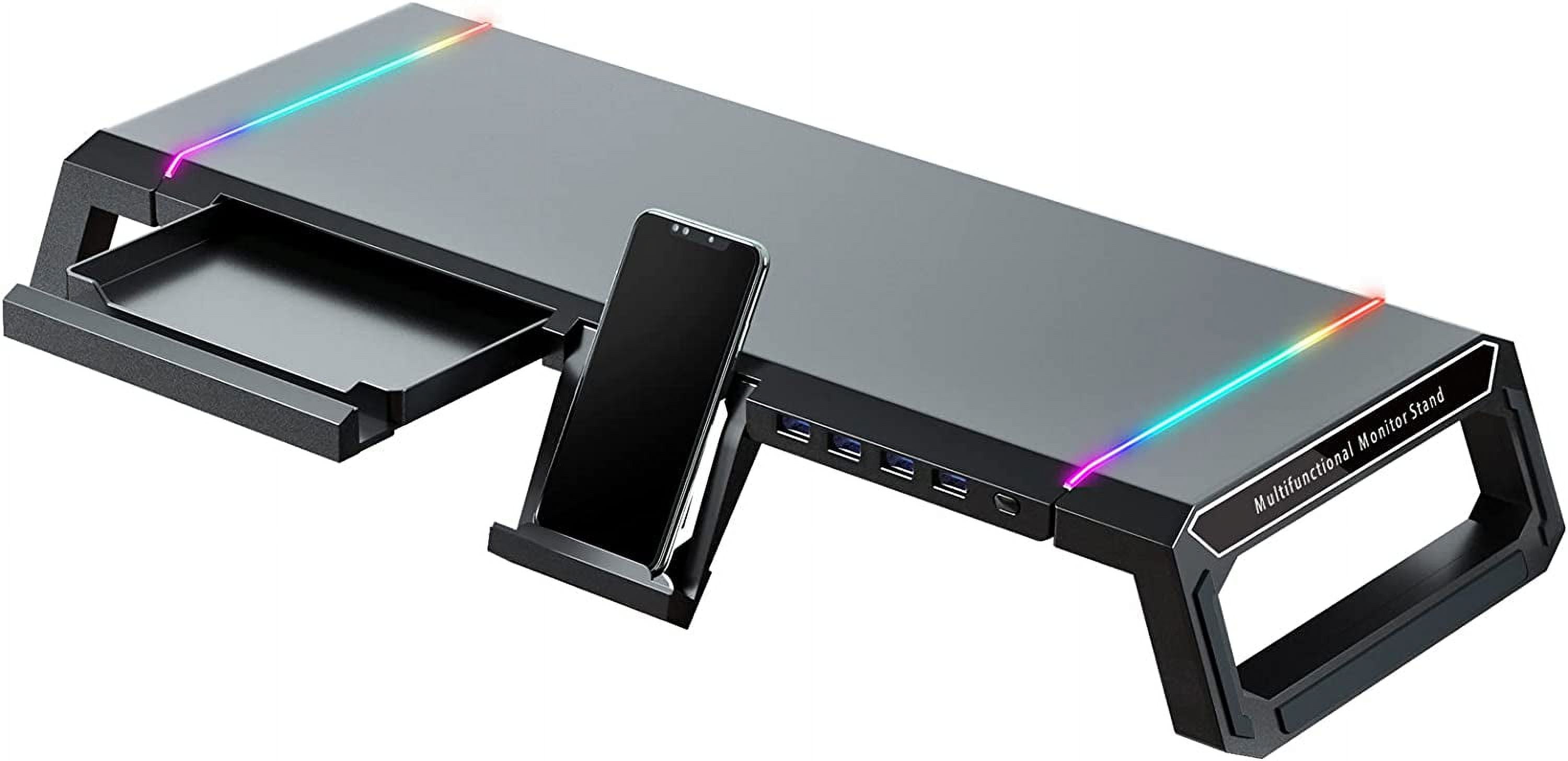Soporte Elevador Para Monitor Gamer Rgb Aaronmei Con Cajón Almacenamiento Soporte Para Teléfono 4 Usb 3.0