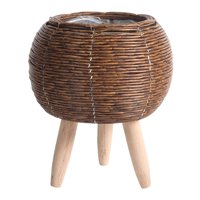 Magideal - Cesta Tejida Para Planta Con Patas Cesta Maceta Piso Maceta Exhibición Estable Moderna Cesta De Mimbre Maceta Para Salón Dormitorio Café , Pelota Marrón Oscuro