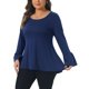 thumbnail image 4 of Agnes Orinda Blusa Túnica para Mujer de Talla Grande Dobladillo Alto Bajo Manga Larga Acampanada Cuello Redondo Top Casual Acampanado 3X Azul Oscuro, 4 of 6