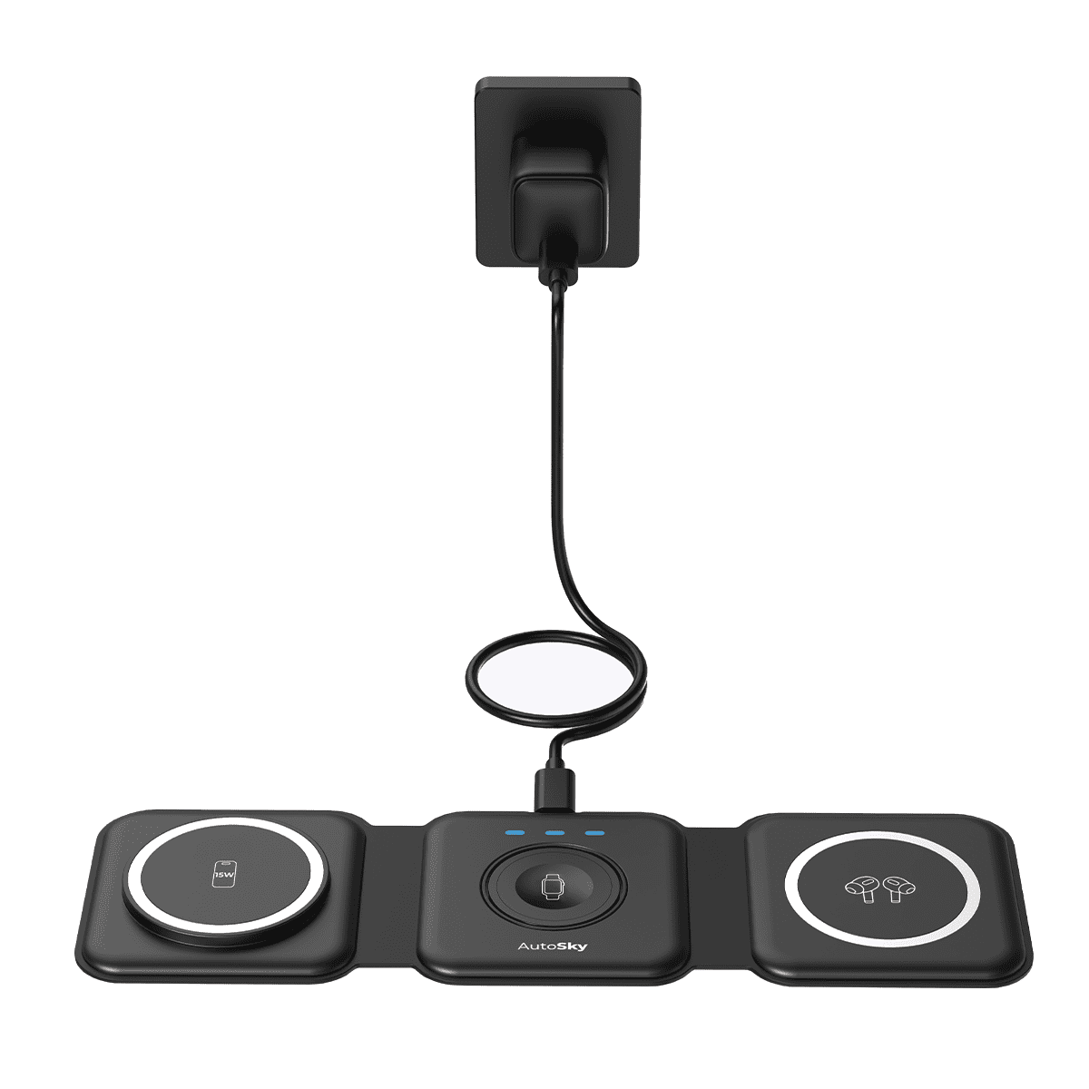Autosky - Cargador Inalambrico Portatil 3 En 1 Negro