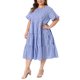 thumbnail image 4 of Vestidos de Pascua de cuadros para mujer de talla grande de Agnes Orinda, cuello redondo, manga corta acampanada, vestido maxi casual de verano en línea A con bolsillos, 2X azul oscuro, 4 of 5