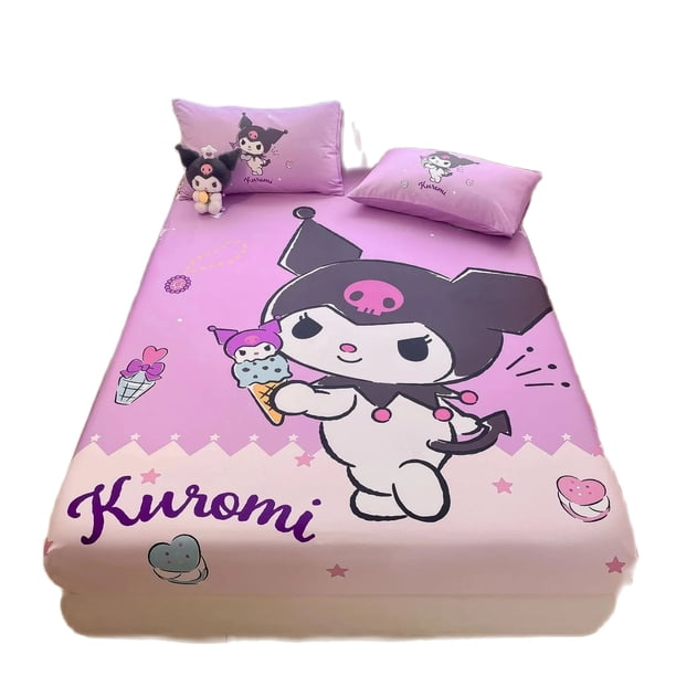 Kuromi Fitted Sheet Cartoon Bedspread Cute Full Surround Protective Cover For Girls,for mattresses 5-30cm high,Multiple sizes Bed Sheets