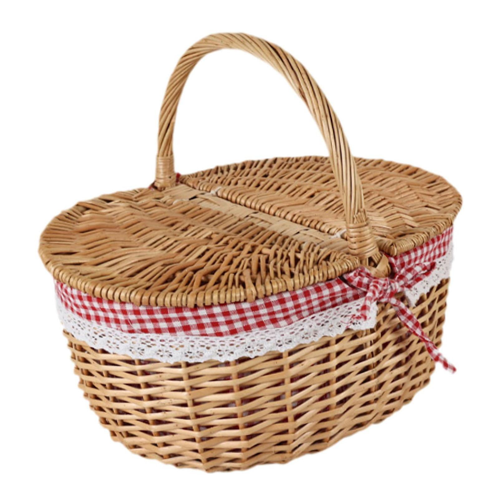 Ioensy - Cesta De Mimbre Para Picnic, Cesta De Almacenamiento De Ratán Para Servir En La Playa, Fiestas De Acampada, Grande, Rojo Y Blanco