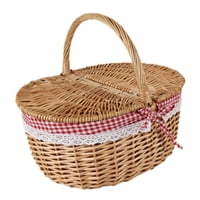 Ioensy - Cesta De Mimbre Para Picnic, Cesta De Almacenamiento De Ratán Para Servir En La Playa, Fiestas De Acampada, Grande, Rojo Y Blanco