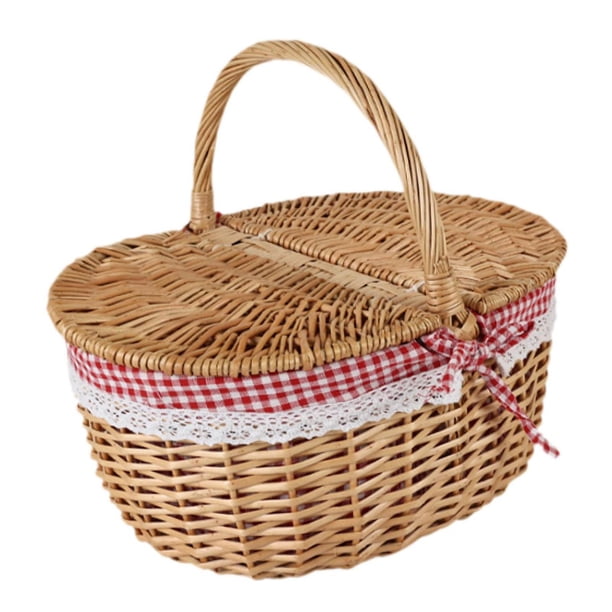 Cesta De Mimbre Para Picnic, Cesta De Almacenamiento De Ratán Para Servir En La Playa, Fiestas De Acampada, Grande, Rojo Y Blanco