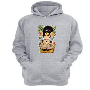 Genérico - Polerón Canguro Amy Winehouse Gris Claro Talla L Unisex