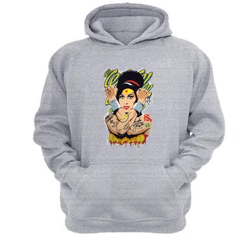 Genérico - Polerón Canguro Amy Winehouse Gris Claro Talla Xl Unisex