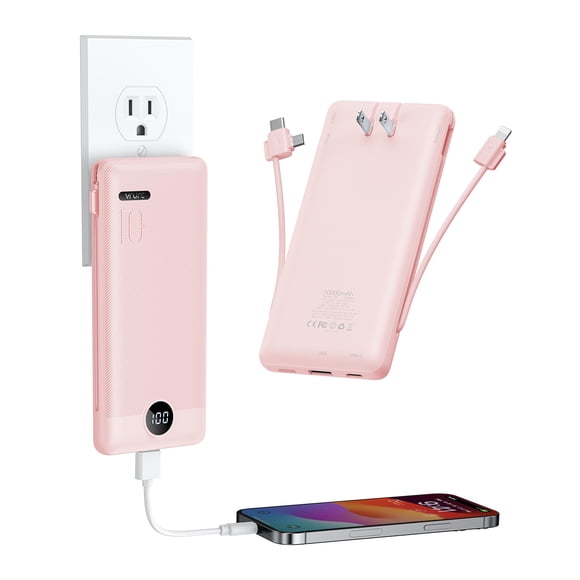 Cargador portátil Power Bank VRURC de 10000 mAh con enchufe de pared, color rosa